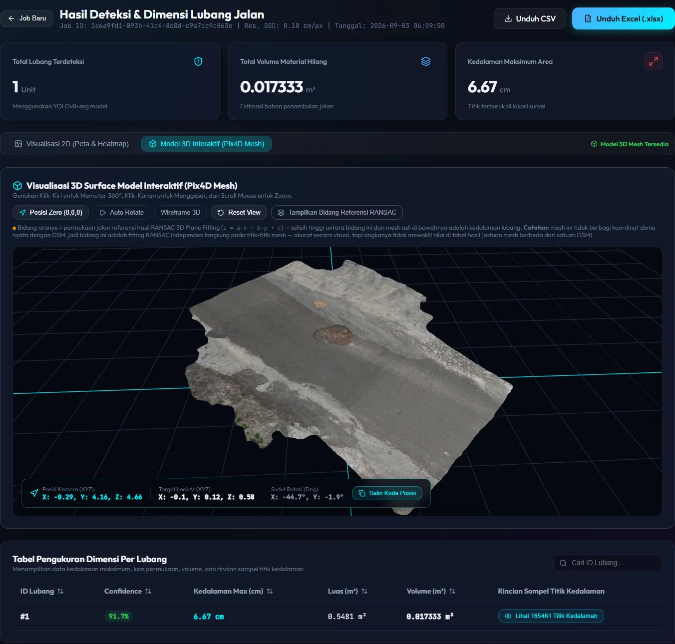 natural Results page with interactive 3D surface model