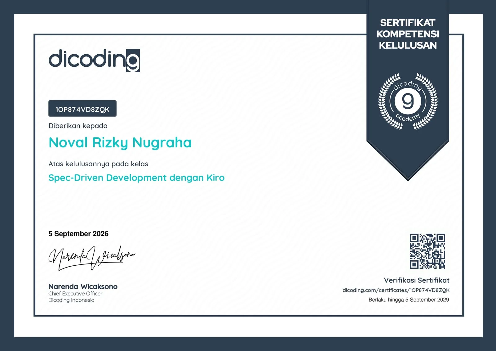 Spec-Driven Development dengan Kiro certificate