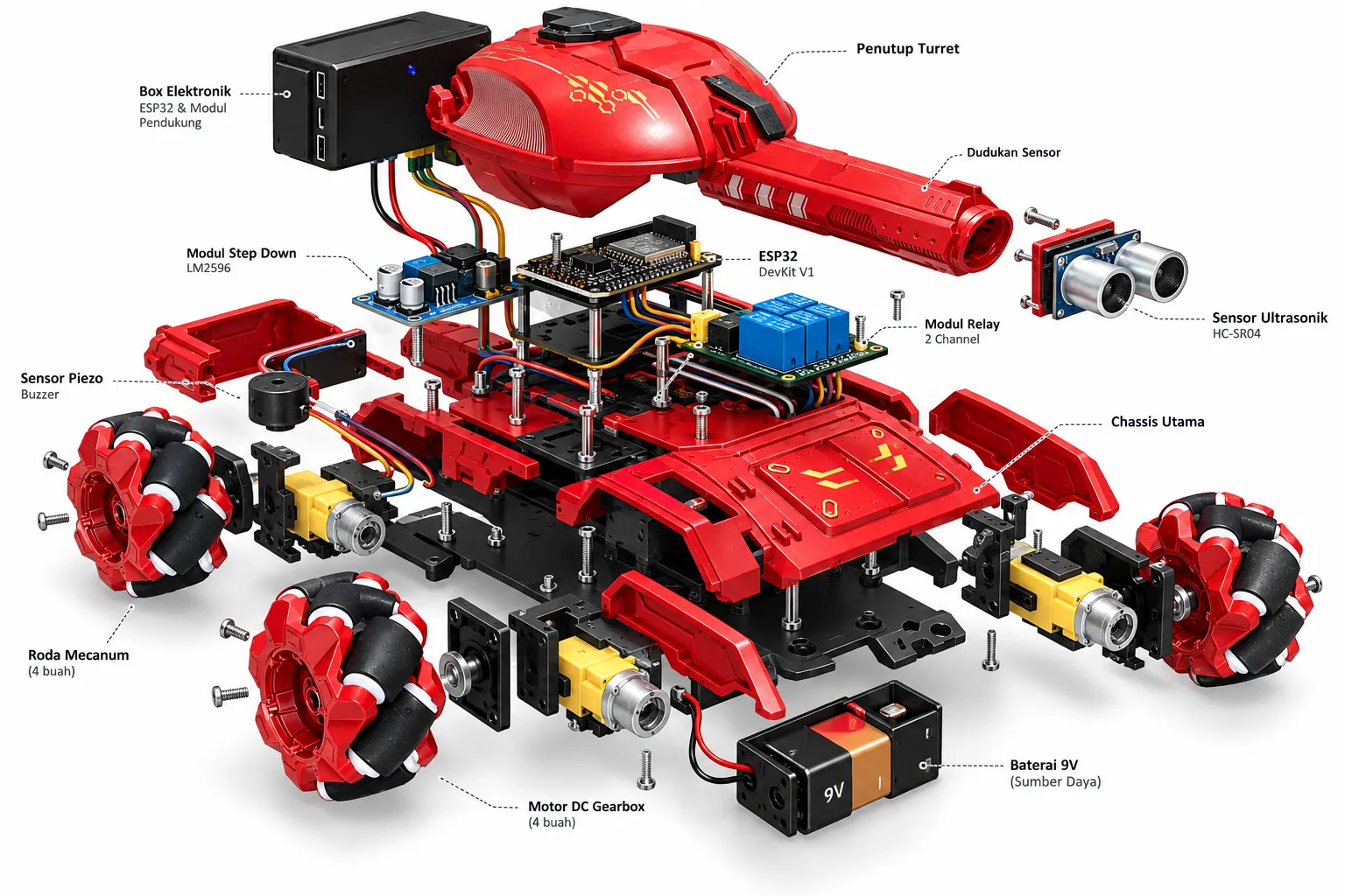 natural Exploded view of the RC tank components