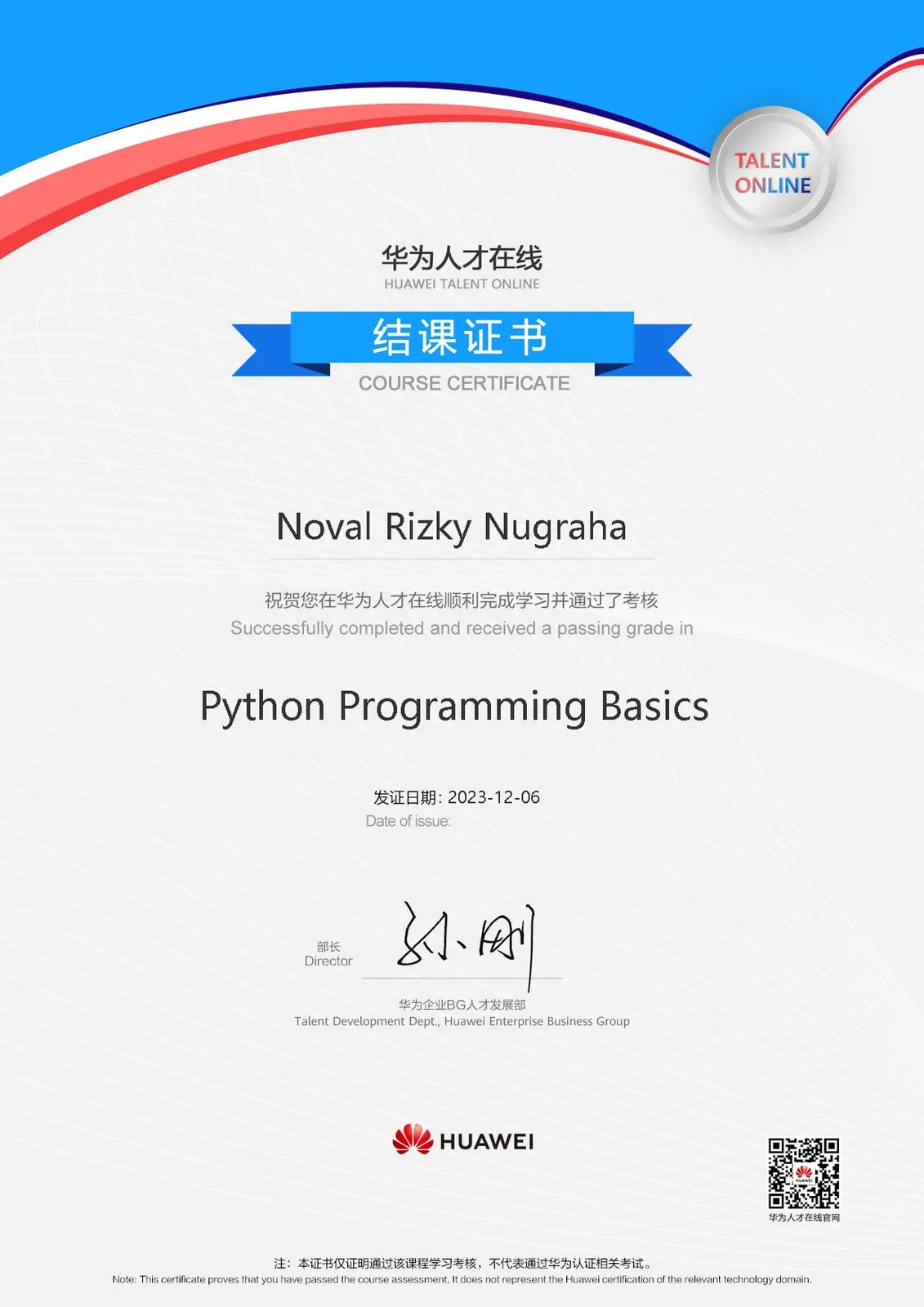 Python Programming Basics certificate